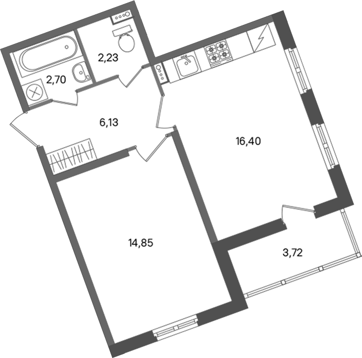 1-комнатная квартира 42.31 м², 1/11 эт., ЖК «ПАТИО. Уютный квартал»